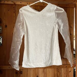 Elegant White Sheer Sleeve Top size medium
